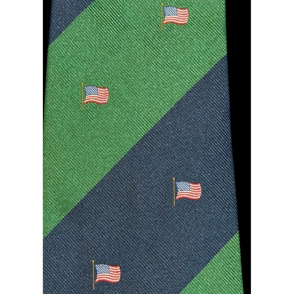 Vintage Americana Polo Ralph Lauren Men's Tie Navy/Green Stripe 100% Silk, USA